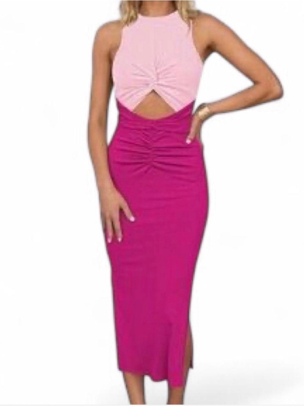 NWOT Pink and Magenta Cut Out Midi Dress Sz M